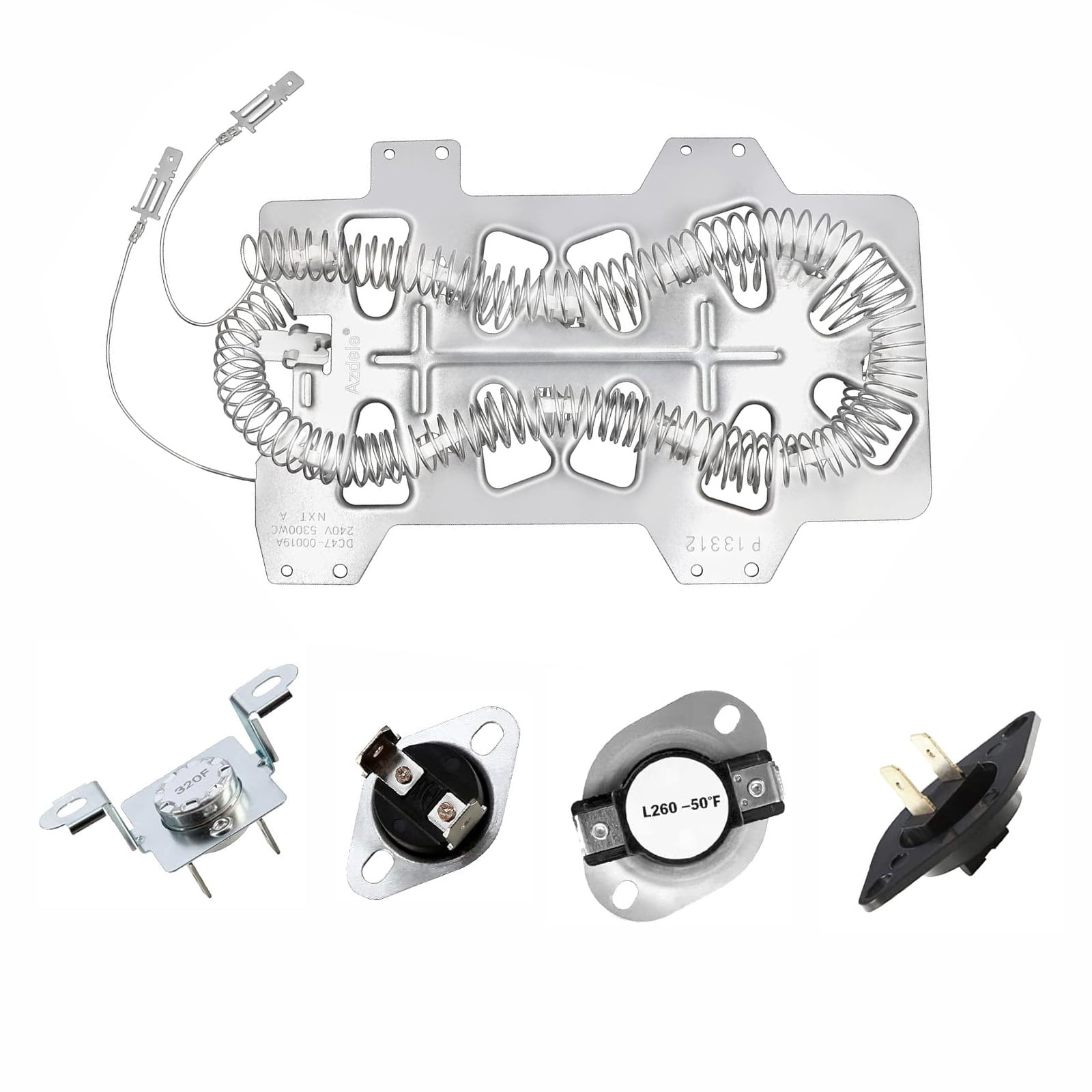 TOP-MAX DC47-00019A Dryer Heating Element, 16-25A 250V Dryer Heating Element Fit for Samsung, with DC47-00016A Thermal Fuse, DC96-00887A Thermal Fuse, DC47-00018A Thermostat, DC32-00007A Thermistor