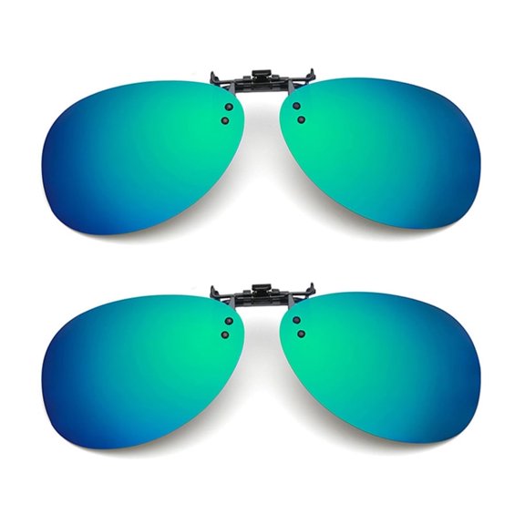 TOP-MAX Fashion Polarized Sunglasses Clip, Polarized Lenses UV Protection, Night Vision Yellow Sunglasses Clip (2pcs, Blue Green Film)
