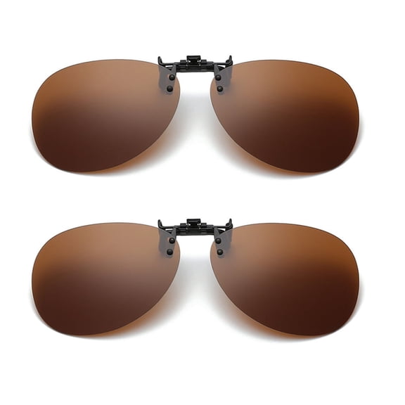 TOP-MAX Fashion Polarized Sunglasses Clip, Polarized Lenses UV Protection, Night Vision Yellow Sunglasses Clip (2pcs, Brown)