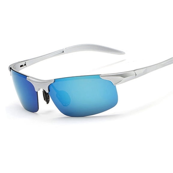 TOP-MAX Man Sports Sunglasses, Impact-Scratch-Resistant Glasses, One Size (1pcs, Sliver Frame Blue Lens)