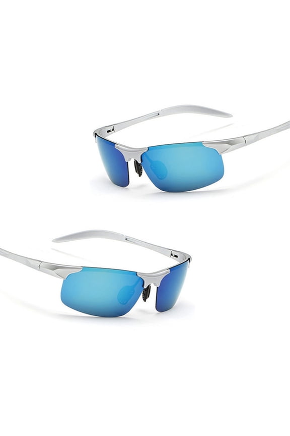 Man Sports Sunglasses, Impact-Scratch-Resistant Glasses, One Size (2pcs, Sliver Frame Blue Lens)
