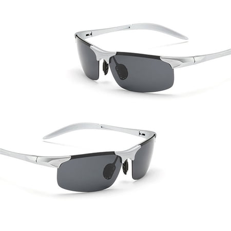 TOP-MAX Man Sports Sunglasses, Impact-Scratch-Resistant Glasses, One Size (2pcs, Sliver Frame Gray Lens)