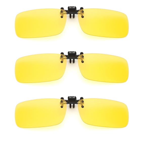 TOP-MAX Polarized Clip on Sunglasses, Polarized Lenses Clip On Driving Glasses UV 400 Protection, Unisex (3pcs, Yellow-S+M+L)
