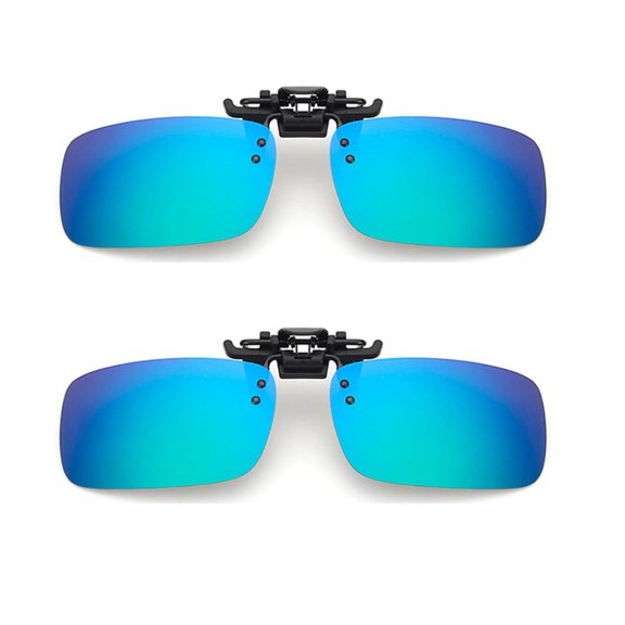TOP-MAX Polarized Lenses Sunglasses Clip, Polycarbonate Lens Glasses Clip for Frame Glasses, UV400 Protection, Fashion (2pcs, Blue Green-Large)