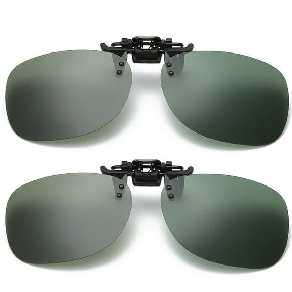 TOP-MAX Polarized Night Vision Sunglasses Clip, Polarized Lens Anti-Glare, Compatible with Most Glasses Frames, Fashionable (2pcs, Dark Green)