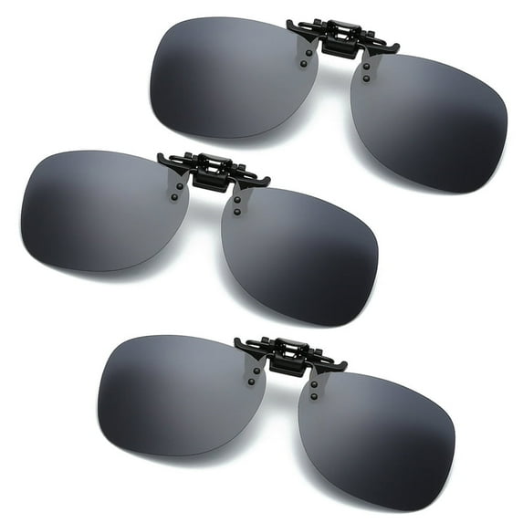 TOP-MAX Polarized Night Vision Sunglasses Clip, Polarized Lens Anti-Glare, Compatible with Most Glasses Frames, Fashionable (3pcs, Black Grey)