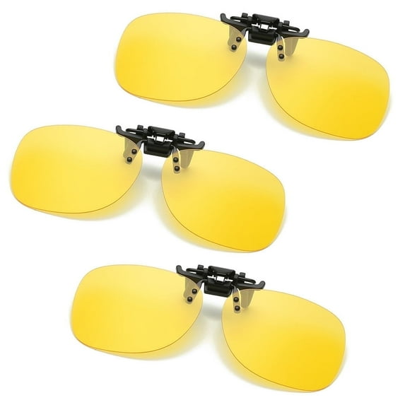 TOP-MAX Polarized Night Vision Sunglasses Clip, Polarized Lens Anti-Glare, Compatible with Most Glasses Frames, Fashionable (3pcs, Yellow)