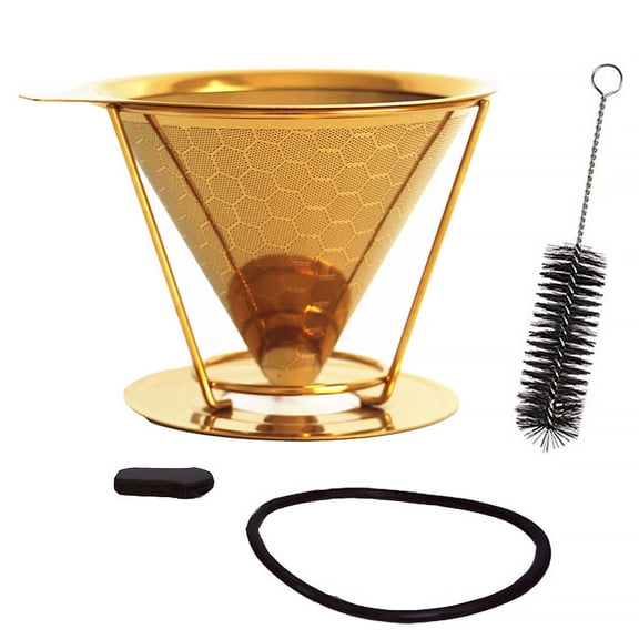 TOP-MAX Stainless Steel Coffee Filter Double-Layer Filter Reusable Drip Coffee Filter (Golden Honeycomb Bracket)