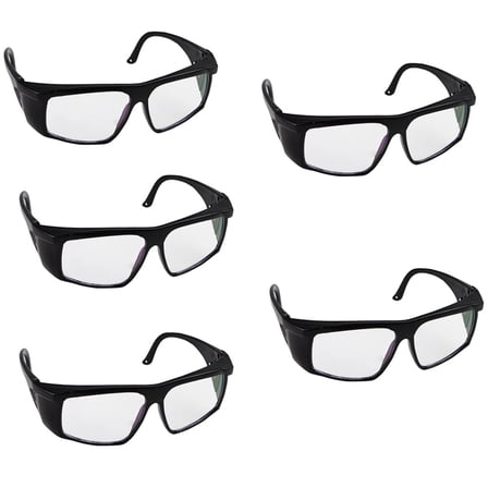 TOP-MAX Transparent White Lens Glasses, Polycarbonate Eye Protection, Black Frame, Sporty Unisex Design (5pcs)