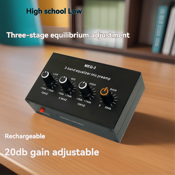 TOP! MEQ-3 3-Segment Equalizer Tone Treble Mid Bass Adjust Computer Game Headset Ear Amplifier Audio Signal Preamplifier