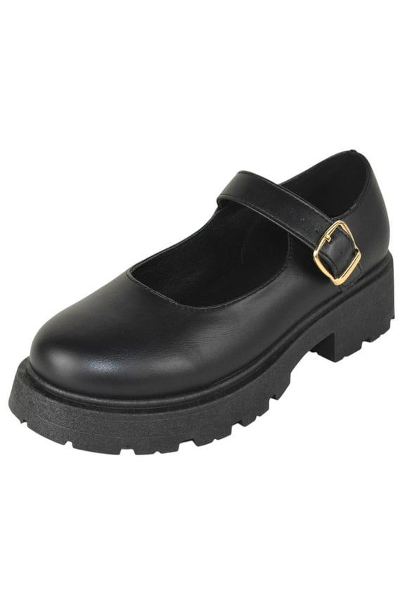 Shoes Women Oxfords Mary Jane Platform Flatform Non-Slip Chunky Lug Sole Buckle Ankle Strap Round Toe Cosplay Gothic KINGSLEY-35 Black PU 6