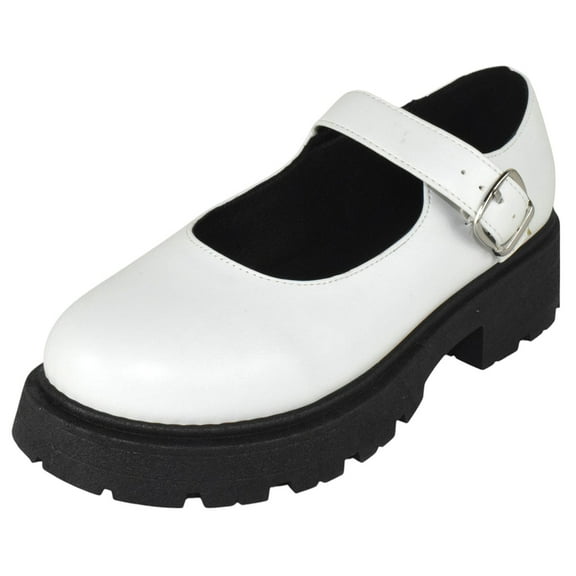 TOP MODA Shoes Women Oxfords Mary Jane Platform Flatform Non-Slip Chunky Lug Sole Buckle Ankle Strap Round Toe Cosplay Gothic KINGSLEY-35 White PU 7.5