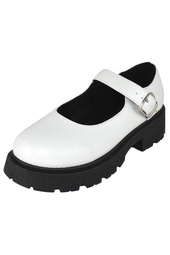 Shoes Women Oxfords Mary Jane Platform Flatform Non-Slip Chunky Lug Sole Buckle Ankle Strap Round Toe Cosplay Gothic KINGSLEY-35 White PU 7.5