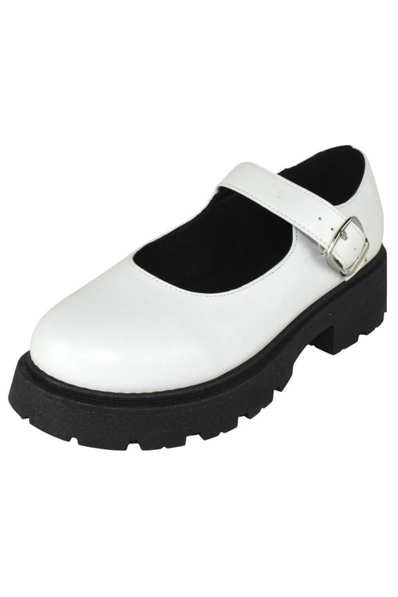 Shoes Women Oxfords Mary Jane Platform Flatform Non-Slip Chunky Lug Sole Buckle Ankle Strap Round Toe Cosplay Gothic KINGSLEY-35 White PU 8