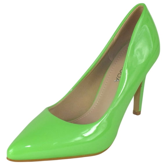 TOP MODA Shoes Women Stiletto High Heel Classic Pumps Pointed Toe MONROE-1 Green Lime Patent 6