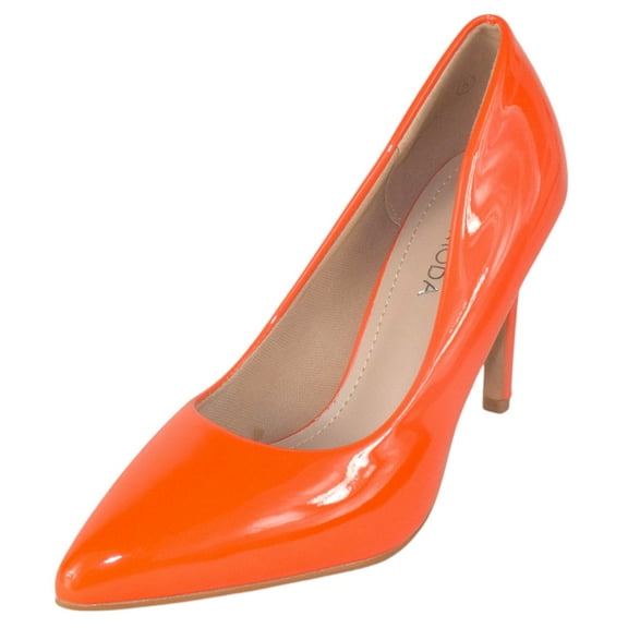 TOP MODA Shoes Women Stiletto High Heel Classic Pumps Pointed Toe MONROE-1 Orange Patent 7