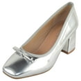thumbnail image 1 of TOP MODA Women Block Heel Pumps Classic Square Toe Dress Shoes Bow ELBA-56 Silver Metallic 5, 1 of 6