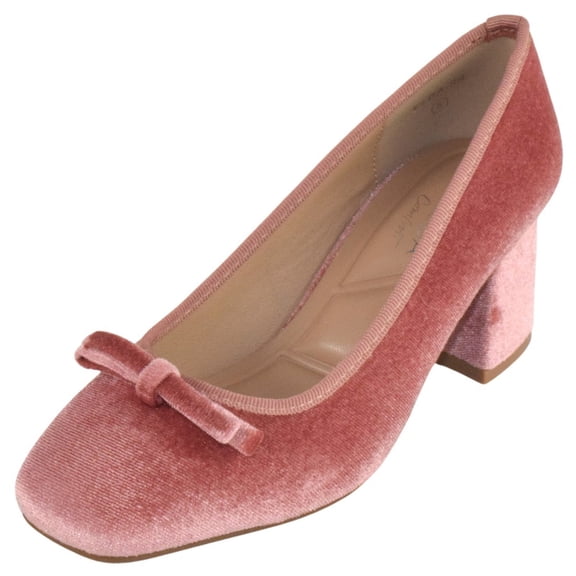 TOP MODA Women Block Heel Pumps Classic Square Toe Dress Shoes Bow ELBA-88 Pink Mauve Velvet Suede 8
