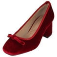 thumbnail image 1 of TOP MODA Women Block Heel Pumps Classic Square Toe Dress Shoes Bow ELBA-88 Red Velvet Suede 8.5, 1 of 6