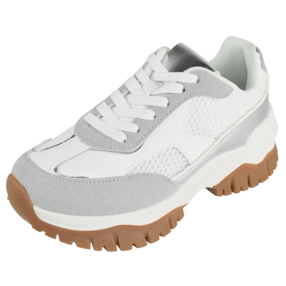 TOP MODA Women Chunky Fashion Sneakers Casual Lace-Up Mesh Walking Shoes Comfort Trainers Thick Sole BIXBY-1 Gray White 9