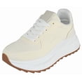 thumbnail image 1 of TOP MODA Women Chunky Fashion Sneakers Casual Lace-Up Walking Shoes Comfort Trainers Platform Thick Sole INU-1 Ivory Beige Denim 8, 1 of 6