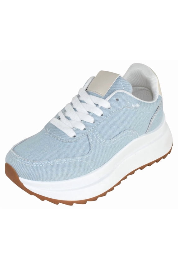 Women Chunky Fashion Sneakers Casual Lace-Up Walking Shoes Comfort Trainers Platform Thick Sole INU-1 Sky Blue Denim 5.5
