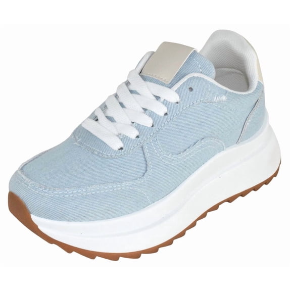 TOP MODA Women Chunky Fashion Sneakers Casual Lace-Up Walking Shoes Comfort Trainers Platform Thick Sole INU-1 Sky Blue Denim 7