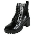 thumbnail image 1 of TOP MODA Women Chunky Thick High Heels Combat Lug Sole Ankle Boots Platform Lace Up Booties Side Zipper Bianca-90 Black Patent 8, 1 of 4