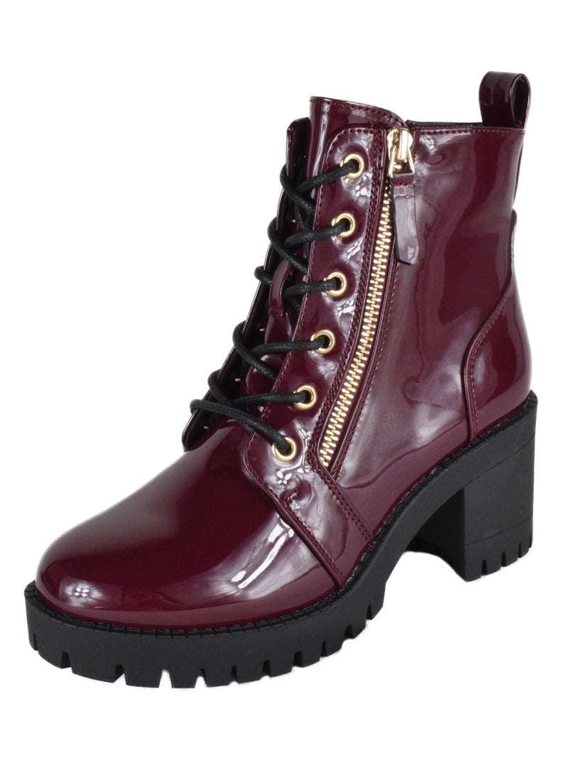 Patent Leather Platform Combat Boots Lace Up Side Zipper Chunky Lug Sole High Mens Black Patent Leather Platform Combat Boots Fashion Side  main image 4