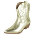 thumbnail image 1 of TOP MODA Women Cowgirl Cowboy Western Stitched Ankle Boots Pointy Toe Booties Side Zipper Gold 8.5, 1 of 4
