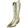 thumbnail image 1 of TOP MODA Women Cowgirl Cowboy Western Stitched Boots Pointy Toe Knee High Side Zipper Gold 6.5, 1 of 4