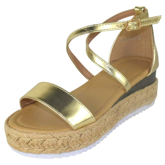 TOP MODA Women Espadrille Wedge Heels Sandals Open Peep Toe Platform Flatform Ankle Strap CANDIDE-9 Gold 8