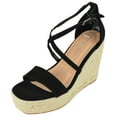 thumbnail image 1 of TOP MODA Women Espadrille Wedge High Heels Sandals Open Peep Toe Platform Ankle Strap PLATA-1 Black Nubuck 8.5, 1 of 4