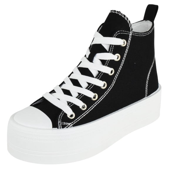 TOP MODA Women High Top Platform Sneakers Canvas Lace-Up Fashion Shoes Flatform Thick Sole Casual Streetwear Trainers SHERRY-1 Canvas Black 10