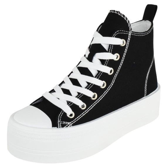 TOP MODA Women High Top Platform Sneakers Canvas Lace-Up Fashion Shoes Flatform Thick Sole Casual Streetwear Trainers SHERRY-1 Canvas Black 8