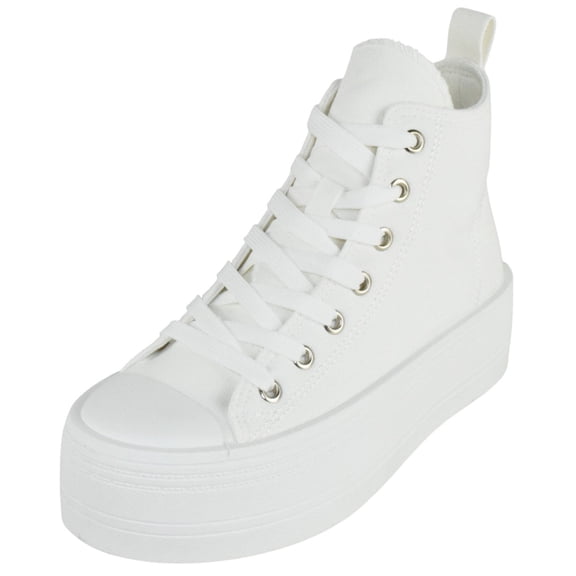 TOP MODA Women High Top Platform Sneakers Canvas Lace-Up Fashion Shoes Flatform Thick Sole Casual Streetwear Trainers SHERRY-1 Canvas Taupe White 10