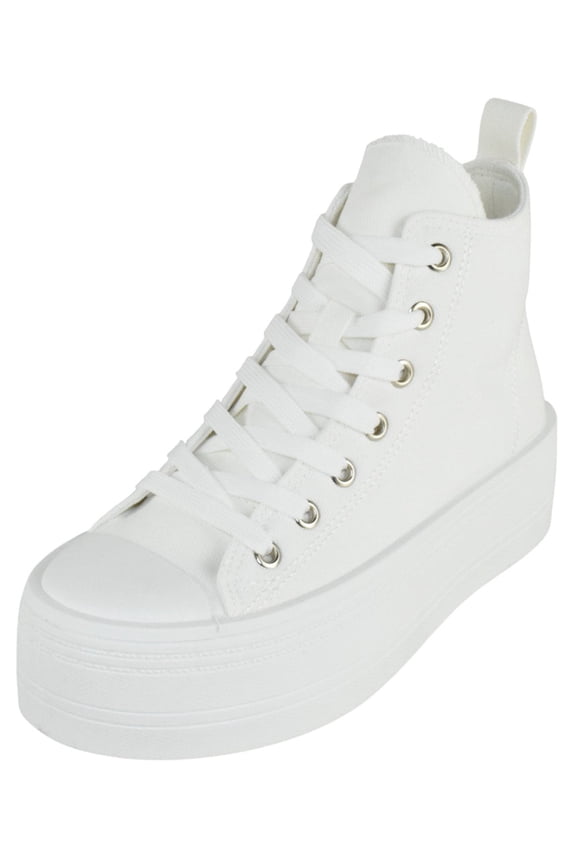 Women High Top Platform Sneakers Canvas Lace-Up Fashion Shoes Flatform Thick Sole Casual Streetwear Trainers SHERRY-1 Canvas Taupe White 8