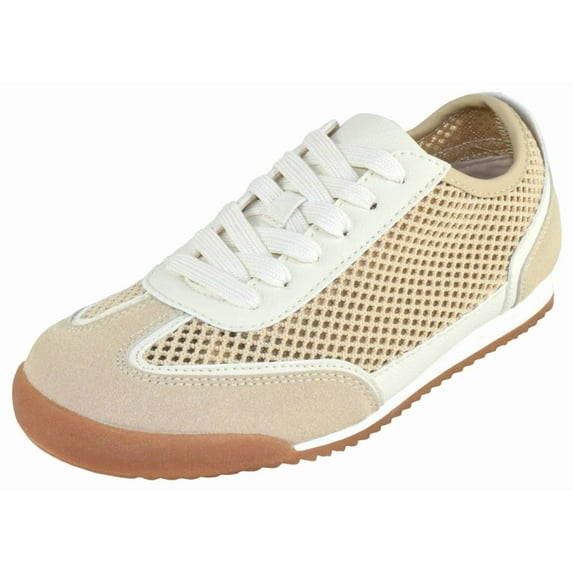 TOP MODA Women Mesh Sneakers Lightweight Breathable Casual Walking Shoes Suede Accents Gum Sole CARLY-1 Beige Khaki 6