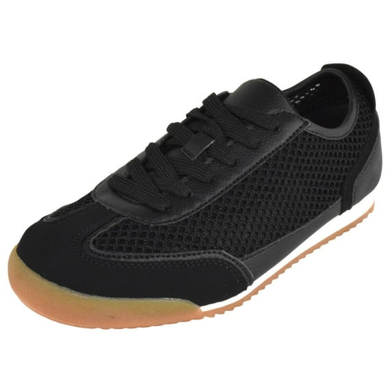 TOP MODA Women Mesh Sneakers Lightweight Breathable Casual Walking Shoes Suede Accents Gum Sole CARLY-1 Black 7
