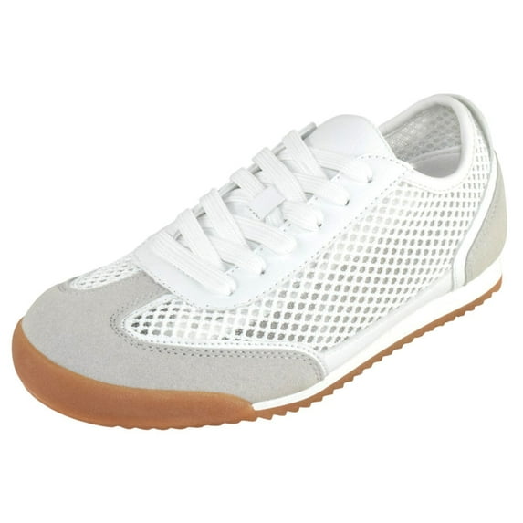 TOP MODA Women Mesh Sneakers Lightweight Breathable Casual Walking Shoes Suede Accents Gum Sole CARLY-1 White 8.5