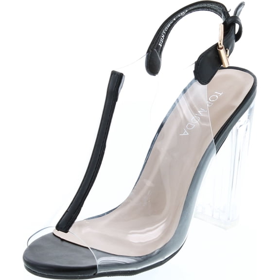 TOP Moda Fenton 1 Womens Clear Chunky Heel Peep Toe Lucite Sandals