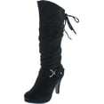 thumbnail image 1 of TOP Moda Page-65 Women's Knee Lace-up High Heel Boots, Black Microsuede, 7, 1 of 5