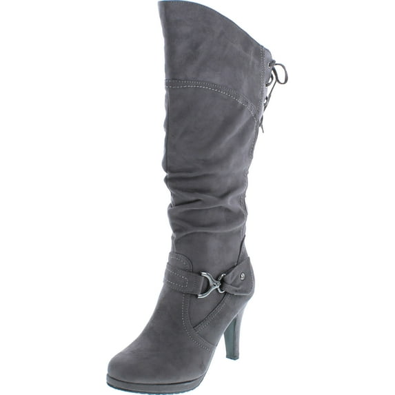 TOP Moda Page-65 Women's Knee Lace-up High Heel Boots, Grey Suede, 7.5