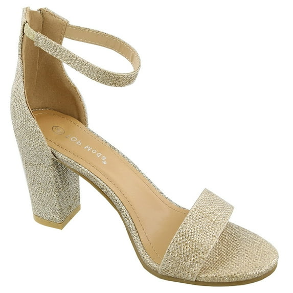 TOP Moda Womens Hannah-1 Chunky High Heel Metallic Glitter Ankle Strap Sandals CHAMPAGNE 7