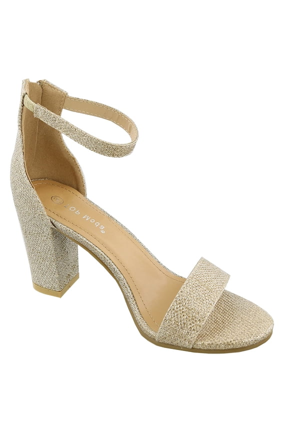 Womens Hannah-1 Chunky High Heel Metallic Glitter Ankle Strap Sandals CHAMPAGNE 7