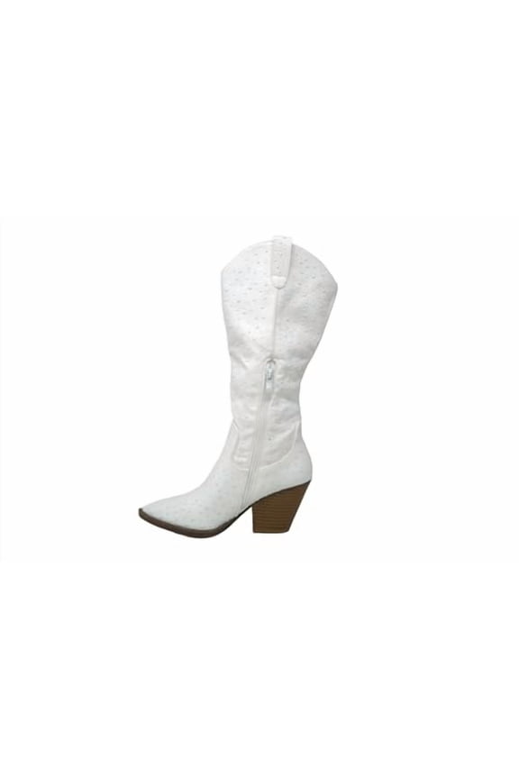 Womens Page-65 Knee High Round Toe Lace-Up Slouched High Heel Boots Ivory-11, 6