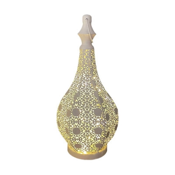TOP! Moroccan Style Metal Table Lamp Battery Powered Cordless with Fairy Lights Bulb for Christmas Room A