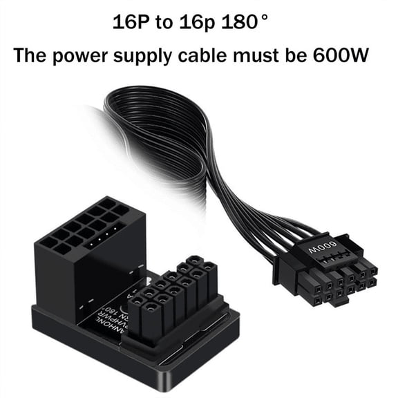 TOP! PCIE5.0 Graphics Card ATX3.0 Power Supply 12VHPWR 12+4 16P 600W Male to Female 180 Degree Adapter Connector Black