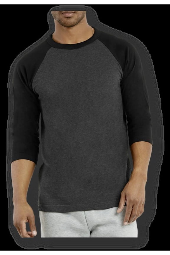 MEN'S 3/4 SLEEVE RAGLAN JERSEY BASEBALL TEE BLACK CHARCOAL GRAY LARGE