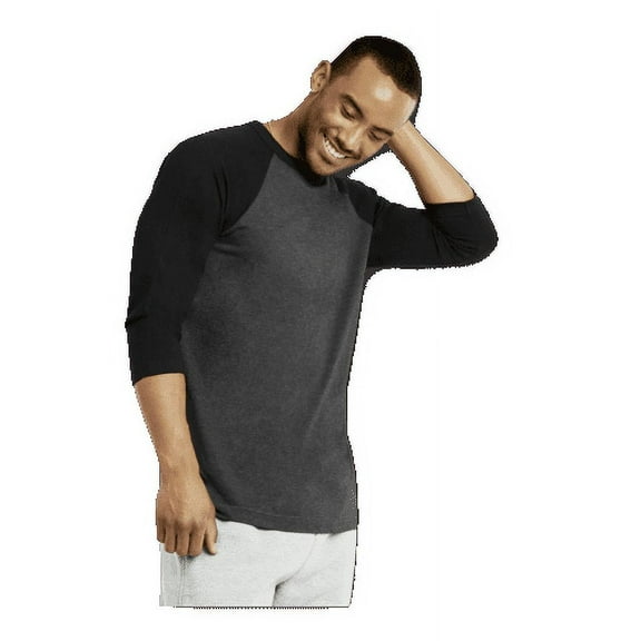 TOP PRO MEN'S 3/4 SLEEVE RAGLAN JERSEY BASEBALL TEE BLACK CHARCOAL GRAY SMALL